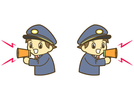 メガホンを使う鉄道員 駅員,車掌,運転士,運転手,鉄道員,乗務員,鉄道,新幹線,路面電車,地下鉄のイラスト素材