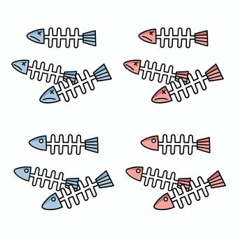 魚の骨 (色違い・表情違いセット)   魚の骨 (色違い・表情違いセット)   魚の骨,青い魚,赤い魚,バッテンの目,白目,食べた後,生ゴミのイラスト素材