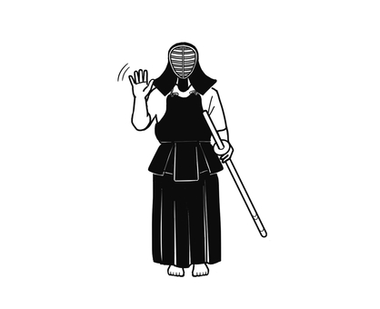 手を振る剣士 剣道,剣士,剣道男子,竹刀,小手,面,手描き,kendo,不動心,かっこいいのイラスト素材