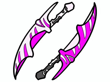 双剣のアイコン『紫』 双剣,武具,刃,モチーフ,カラー,両手,装備,近接,斬る,裂くのイラスト素材