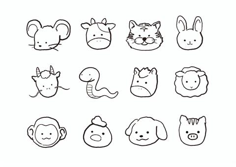 手書き風　干支イラスト 干支,動物,正月,新年,手書き,ゆるい,筆,スタンプ,年賀状,透過素材のイラスト素材