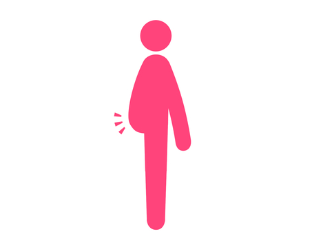 下腹の弛み・お腹だけ出ている人（赤） 人,人物,ピクトグラム,全身,横向き,腹囲,ダイエット,下腹,ウエイトコントロール,減量のイラスト素材