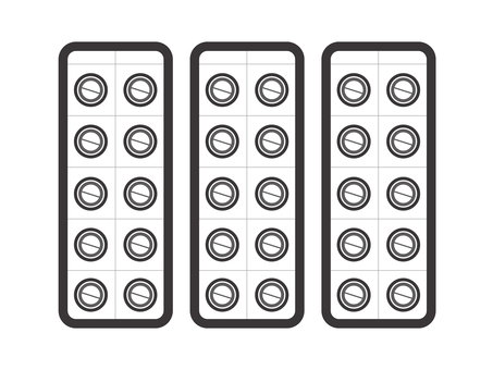 薬（錠剤・シート３枚）02-03 薬,錠剤,ブリスターパック,ptpシート,薬局,病院,病気,治療,アイコン,マークのイラスト素材