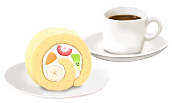 フルーツロールケーキとコーヒー①