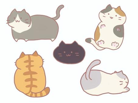 いろいろな柄とポーズの猫セット 猫,三毛猫,トラ猫,黒猫,動物,手描き,かわいい,ゆるい,デフォルメ,全身のイラスト素材