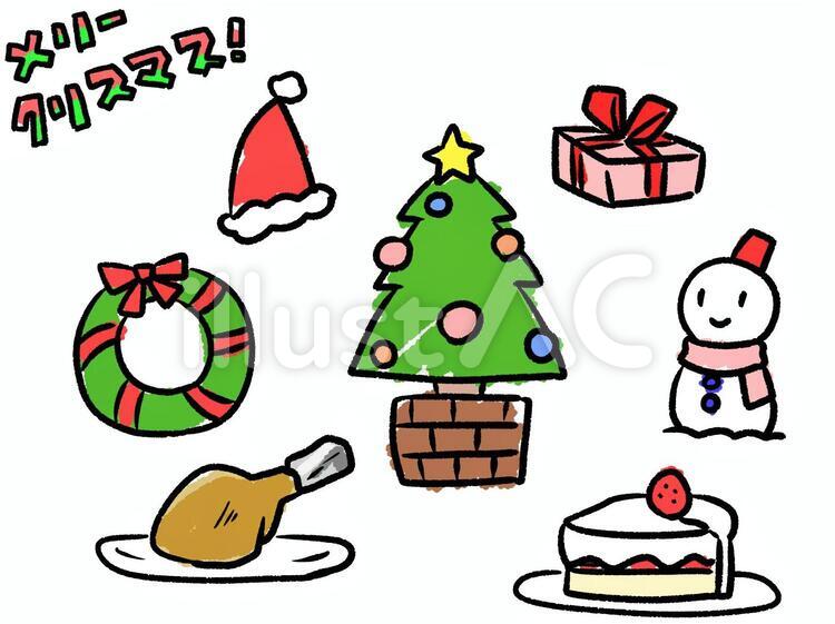 らくがき風クリスマス クリスマス,クリスマスツリー,雪だるまのイラスト素材