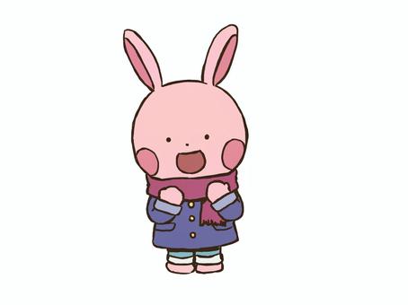冬の装いをするウサギ ウサギ,冬,マフラー,コート,冬支度,寒い,動物,生き物,キャラクター,かわいいのイラスト素材