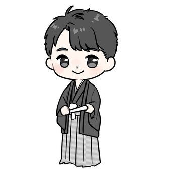 袴姿の男の子 袴,卒業式,卒業,全身,人物,人,着物,和服,和装,立ち絵のイラスト素材