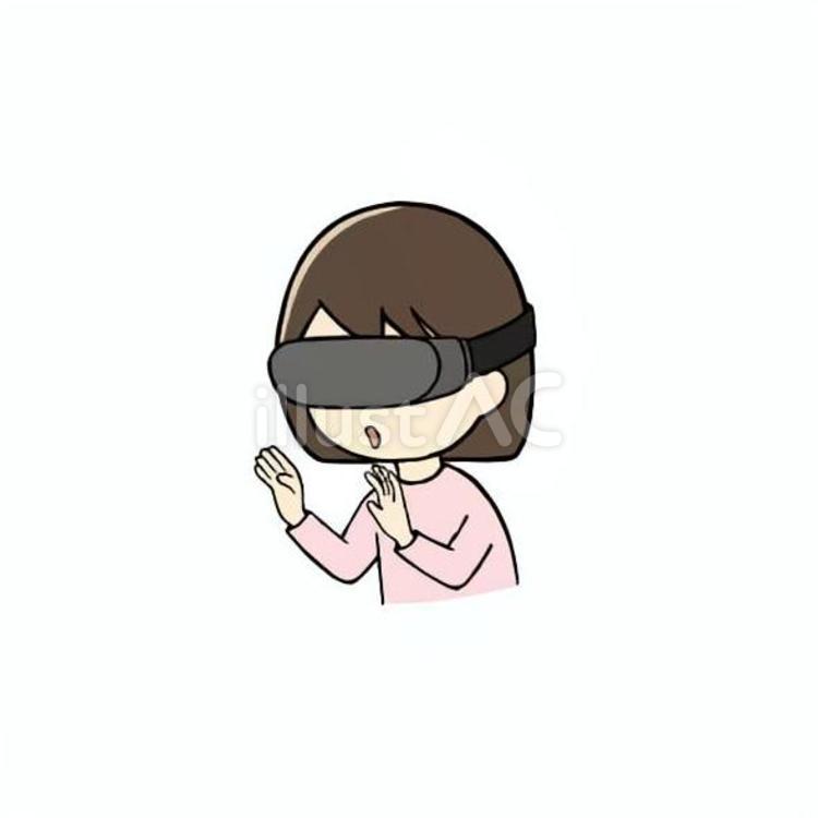 VR体験をしている小学生女児 vr体験,ゴーグル,仮想現実のイラスト素材
