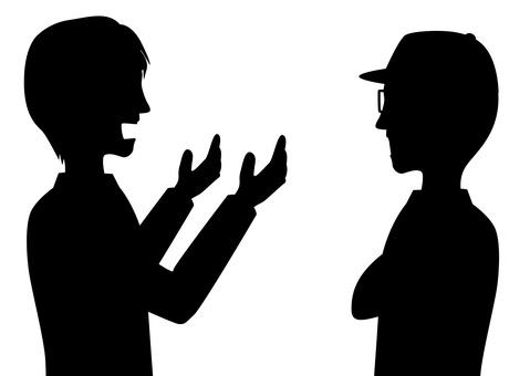 話し合い 話し合い 話し合い,横向き,意見,説明,説得,話す,聞く,男性,2人,シルエットのイラスト素材