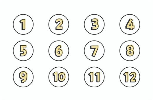 黄色い数字セット 黄色い数字セット 数字,セット,番号,丸,アイコン,12カ月,1年,並び,順番,黄色のイラスト素材