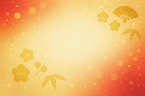 金と紅の光が漂う上品なお正月用背景 正月,新年,和風,背景,金,赤,光,ぼけ,梅,竹のイラスト素材