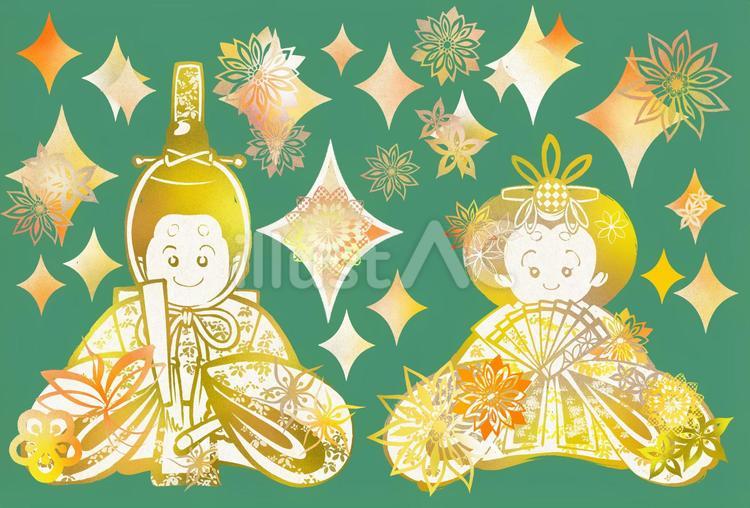切り絵風女雛と男雛のセット　金 ひな祭り,雛人形,女雛のイラスト素材