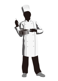 シェフのベクター白黒イラスト シェフ,コック,人物,仕事,料理,職種,料理人,料理長,調理,キッチンのイラスト素材