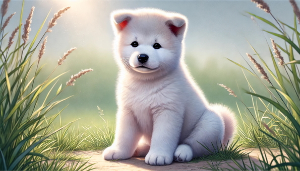 白い秋田犬の子犬
