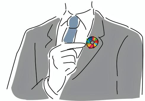 SDGsバッジを指差すビジネスマン ビジネス,男性,ビジネスマン,社会貢献,サステナビリティ,バッジ,企業理念,ピンバッジ,esg,指差すのイラスト素材