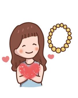 ブレスレットを大切にする、かわいい女性 ブレスレット,パワーストーン,大事,ハート,愛情,プレゼント,数珠,形見,大切,宝物のイラスト素材