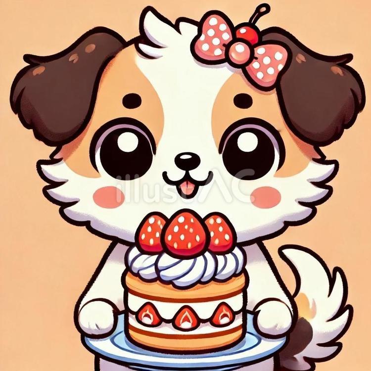 いちごケーキを持つシーズー犬 シーズー,犬,苺のイラスト素材