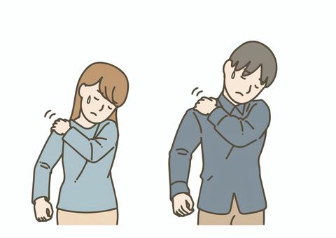 肩こりがひどい男女 肩こり,男性,女性,痛み,疲れ,体調不良,デスクワーク,ストレス,医療,健康のイラスト素材
