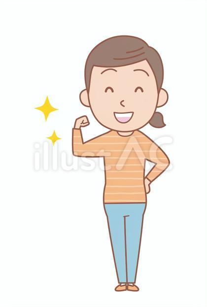 やる気のある若い女性の全身ポーズ