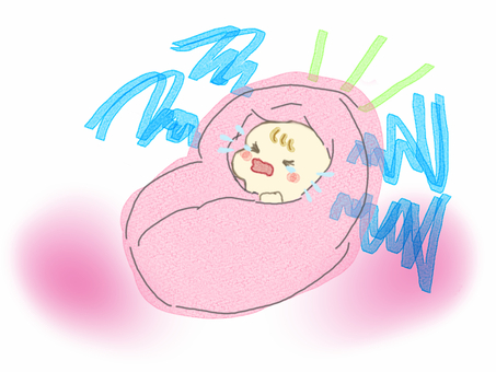 泣いている赤ちゃん 赤ちゃん,新生児,乳児,大泣き,夜泣き,おくるみ,子育て,手描き,白背景,背景透過のイラスト素材