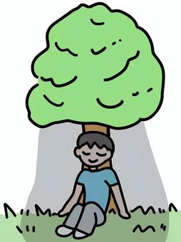 日陰 日陰,夏,休憩,人物,木,影,草,シンプル,男性,熱中症対策のイラスト素材