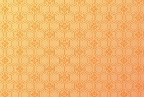 ハガキサイズの和柄　亀甲、花の黄色X橙 背景,和風,和柄,亀甲,花,オレンジ,イエロー,グラデーション,日本,伝統のイラスト素材