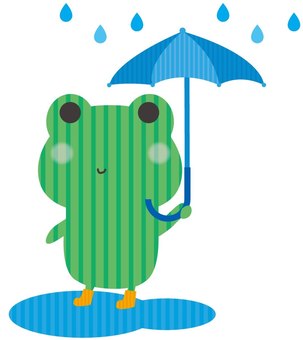 傘をさすカエル（縞模様） カエル,雨,傘,梅雨,6月,ジメジメ,アイコン,動物,生き物,しずくのイラスト素材