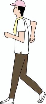 ウォーキング男性　 ウォーキング,歩く,運動,散歩,健康,横向き,人物,男性,線画のイラスト素材
