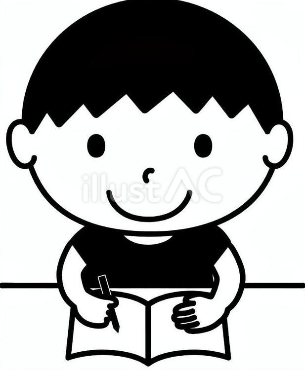 机で勉強する男の子 笑顔,人物,上半身のイラスト素材