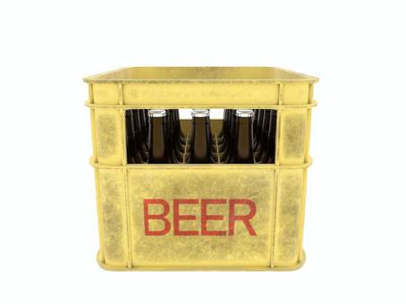 黄色の汚れたビールケースとビール ビールケース,ケース,ビール箱,入れ物,3d,cg,瓶ビール,黄色,汚れのイラスト素材