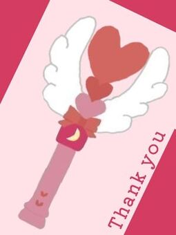 魔法のステッキ　のサンキューカード 魔法,魔法少女,ステッキ,かわいい,エンジェル,月,手描き,赤,ピンクのイラスト素材