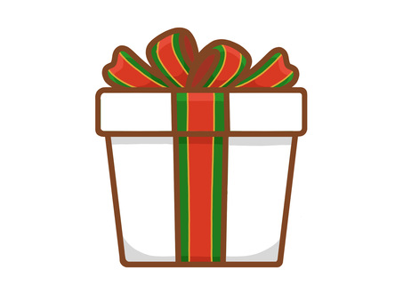 クリスマス・プレゼント（ホワイト） クリスマス,プレゼント,贈り物,ギフト,リボン,緑,赤,クリスマスカラー,手描き,一つのイラスト素材