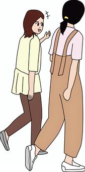 お喋りしながら歩く お喋りしながら歩く 歩行者,歩く,若い,女性,2人,友達,会話,おしゃべり,カジュアル,線画のイラスト素材