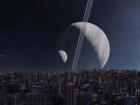 Illustration, city, building, planet, 