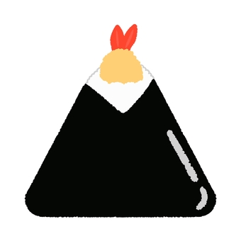 天むすのおにぎりの手描きイラスト おにぎり,天むす,天ぷら,えび,米,ごはん,食べ物,海苔,和食,手描きのイラスト素材