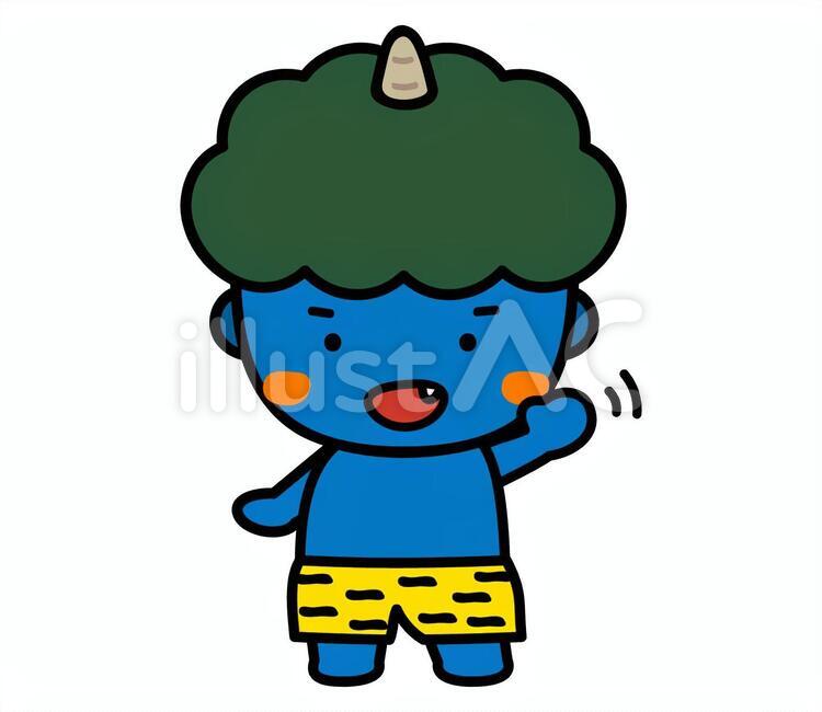 手を振る青鬼 鬼,挨拶,節分のイラスト素材