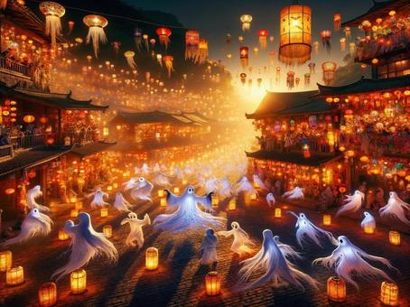 Illustration, ghost, night, lantern, 