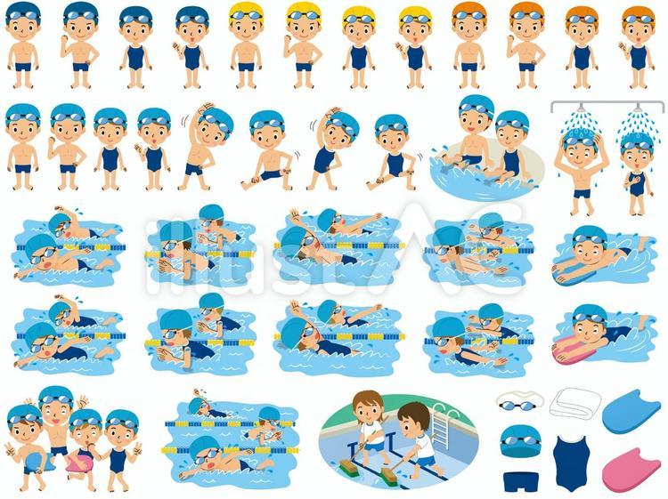 小学生のプール プール,水泳,クロールのイラスト素材