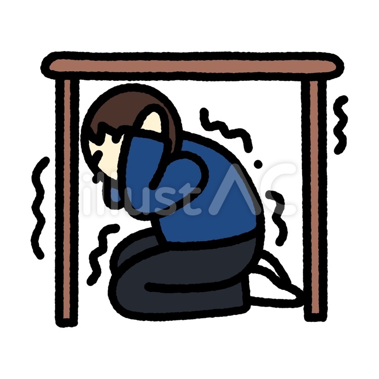 机の下に隠れる男性・地震 地震,災害,非常事態のイラスト素材