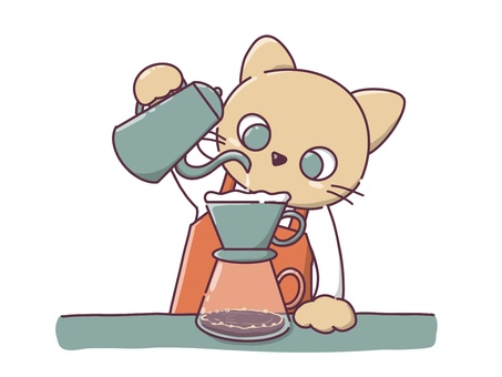ねこの喫茶店 猫,喫茶店,カフェ,マスター,店長,コーヒー,淹れる,注ぐ,かわいい,エプロンのイラスト素材