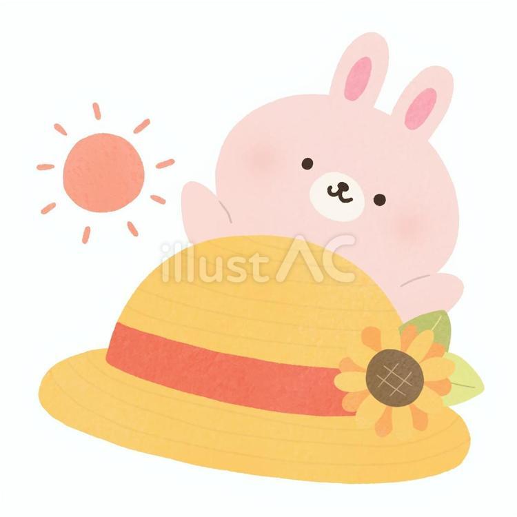 うさぎと麦わら帽子 麦わら帽子,動物,夏のイラスト素材