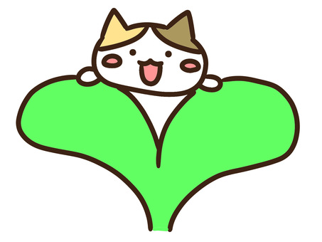 双葉から顔をひょこっと出すかわいい三毛猫 双葉,ねこ,エコ,成長,植物,新芽,自然,環境,緑,ガーデニングのイラスト素材