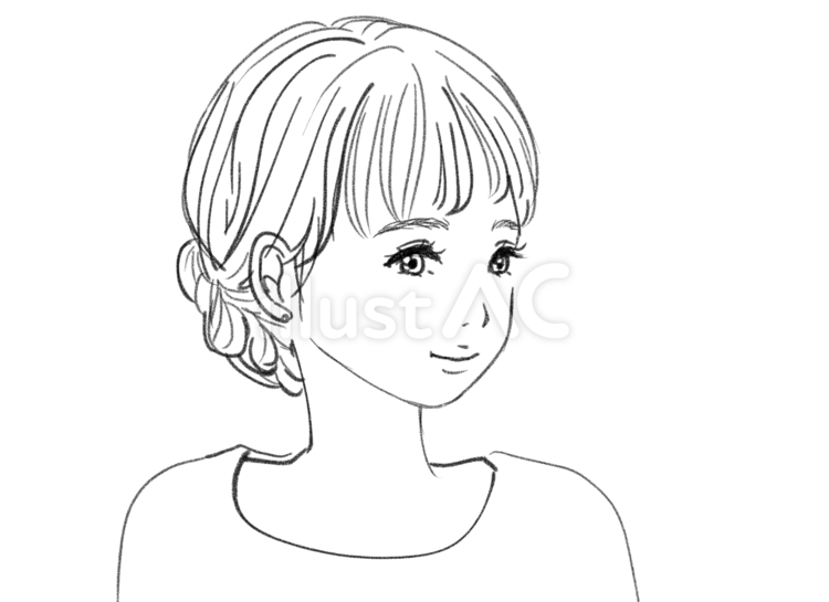 まとめ髪の女性　線画 まとめ髪,女性,線画のイラスト素材