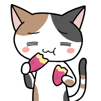 三毛猫と芋食べる 三毛,猫,動物,芋,サツマイモ,食べるのイラスト素材