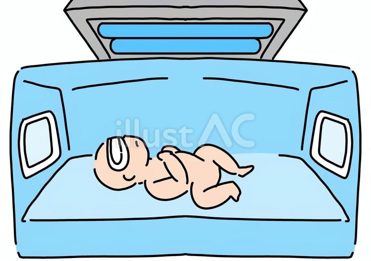 光線療法を受ける赤ちゃん横から　カラー 光線療法,治療,赤ちゃんのイラスト素材