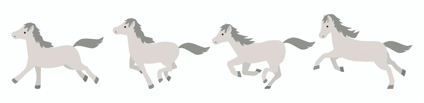干支の午・4頭セット_年賀素材4 馬,動物,生物,競馬,たてがみ,サラブレッド,全身,ポーズ,横向き,灰色のイラスト素材