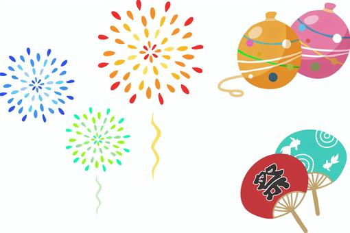 Illustration, summer festival, fireworks, water wind boat, 