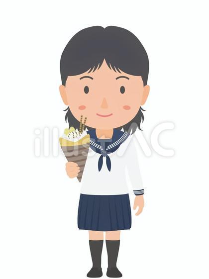 クレープを食べる女子高生
