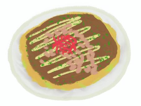 お好み焼き お好み焼き,粉もの,ソース,屋台,クレヨン,手書きのイラスト素材